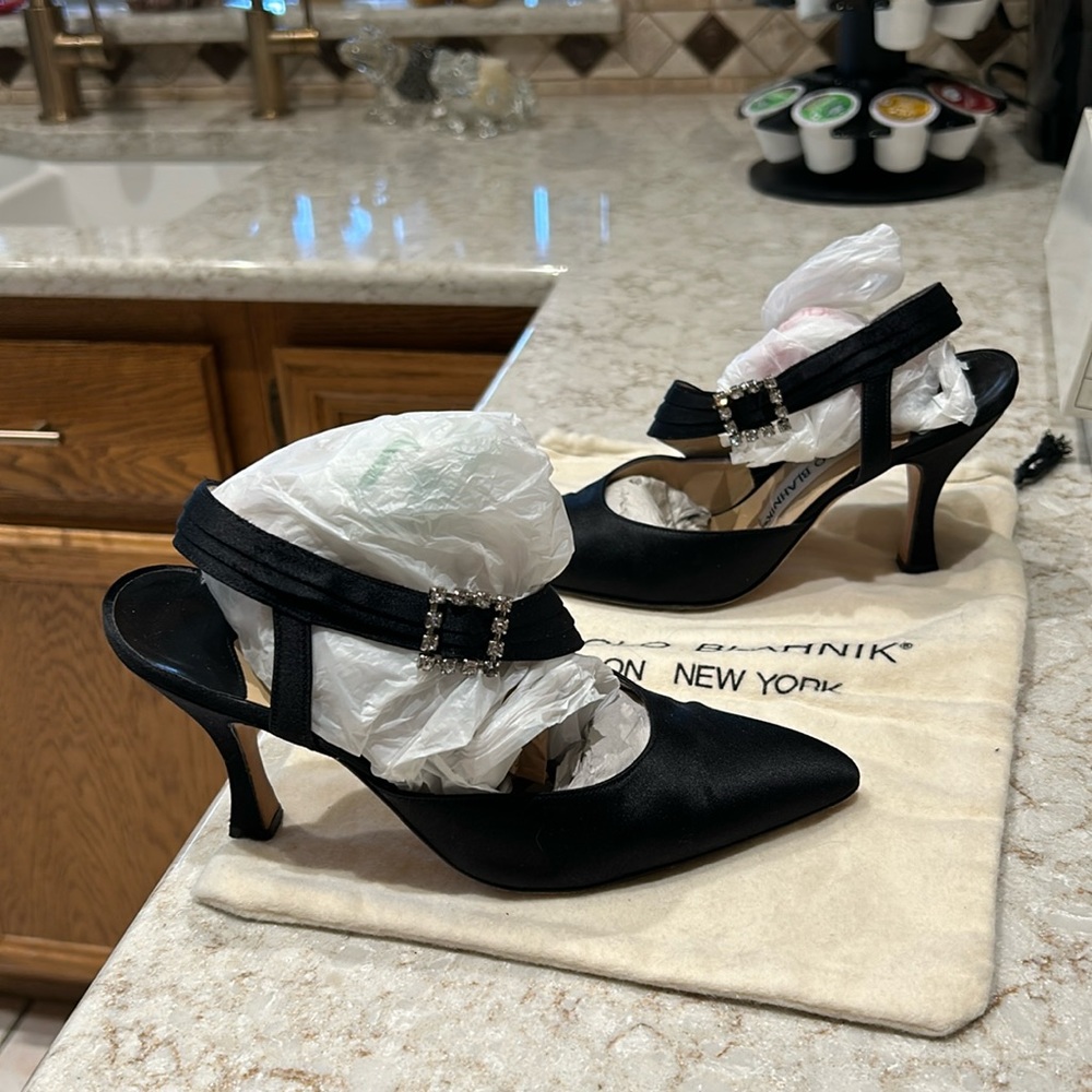 Manolo Blahnik vintage black satin heels